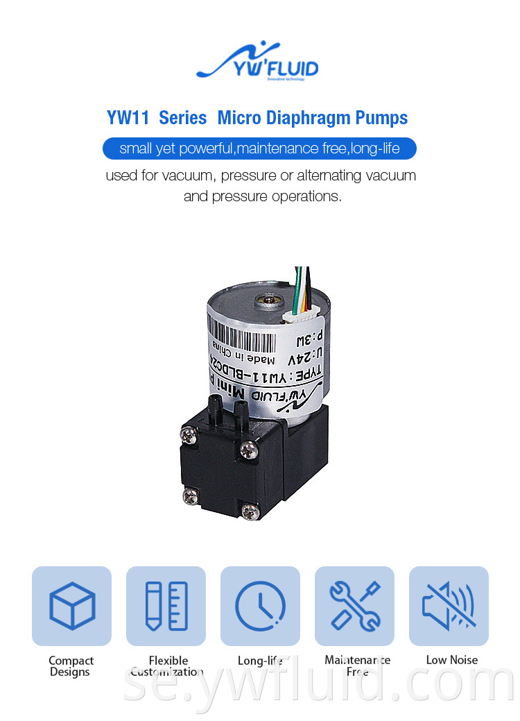 YWFLUID Electric Mini Air Pump 12V DC Vakuum Membranpumpar med BLDC Motor YW11-BLDC